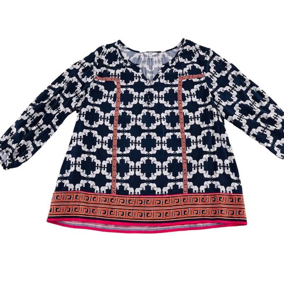 Crown & Ivy Womens Elephant Print Long Sleeve Blouse Top size Medium Multicolor - Picture 1 of 5